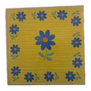 Vtg Furio Home Italian 8”‎ Tile Trivet Yellow Blue Daisy Art Pottery Terra Cotta